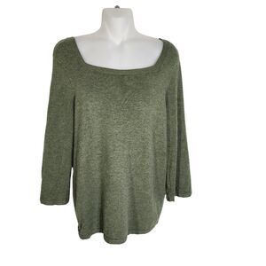 Chico's Womens Sweater Size 0 Small Green Soft Square Neck Pullover 3/4 Sleeve